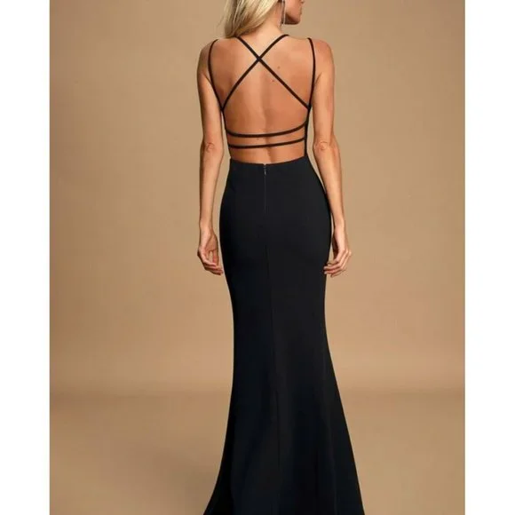 Lulus | Dresses | Lulus All This Allure Black Strappy Backless Mermaid Maxi  Dress
